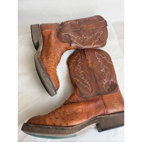 Lucchese 2000 Full Quill Ostrich Cowboy Boots Brown Leather 11D Flaws - Picture 4 of 12